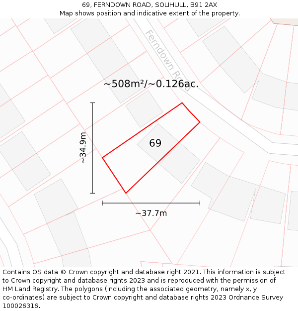 69, FERNDOWN ROAD, SOLIHULL, B91 2AX: Plot and title map