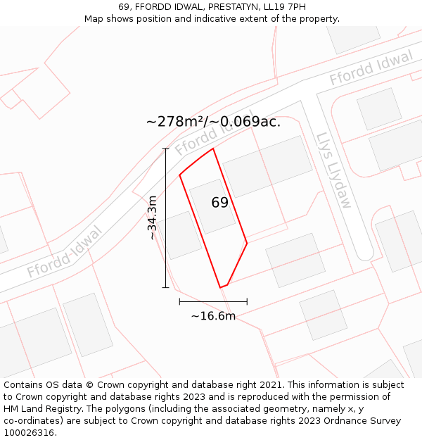 69, FFORDD IDWAL, PRESTATYN, LL19 7PH: Plot and title map