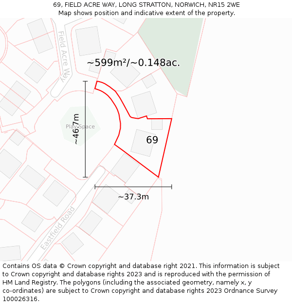 69, FIELD ACRE WAY, LONG STRATTON, NORWICH, NR15 2WE: Plot and title map