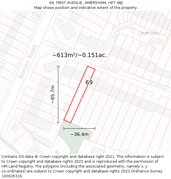 69, FIRST AVENUE, AMERSHAM, HP7 9BJ: Plot and title map