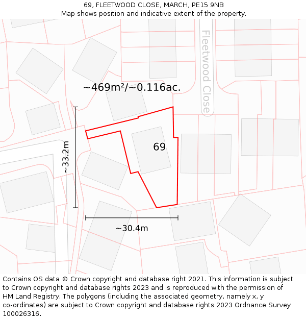 69, FLEETWOOD CLOSE, MARCH, PE15 9NB: Plot and title map