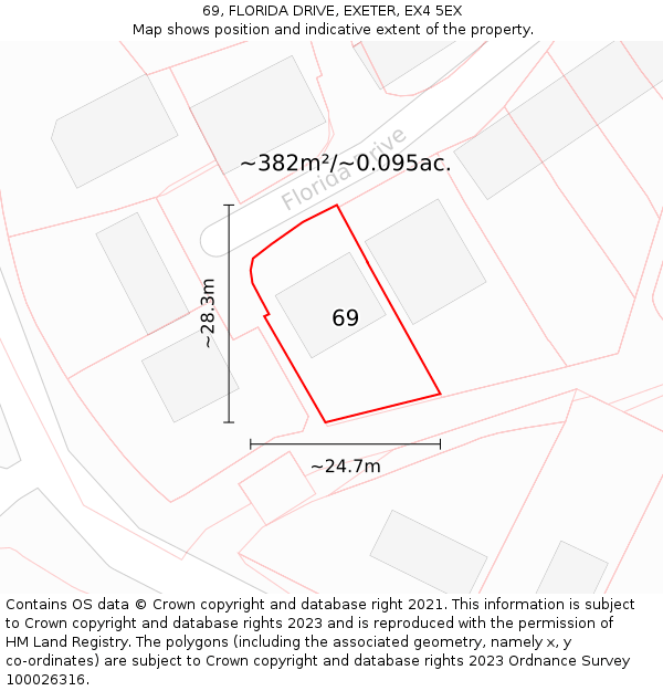 69, FLORIDA DRIVE, EXETER, EX4 5EX: Plot and title map