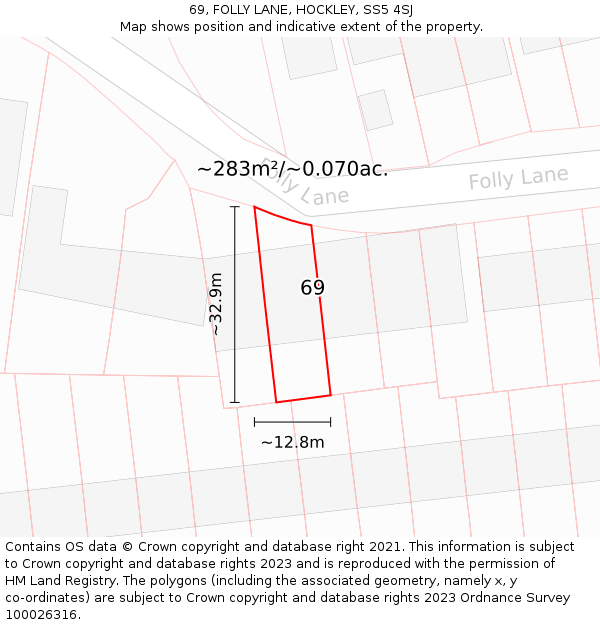 69, FOLLY LANE, HOCKLEY, SS5 4SJ: Plot and title map