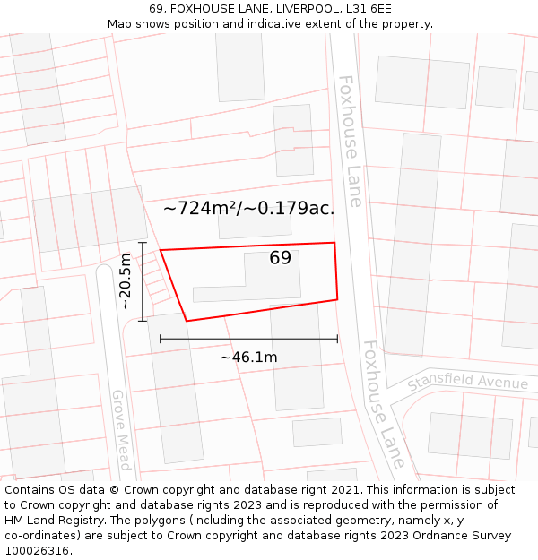69, FOXHOUSE LANE, LIVERPOOL, L31 6EE: Plot and title map