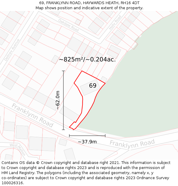 69, FRANKLYNN ROAD, HAYWARDS HEATH, RH16 4DT: Plot and title map