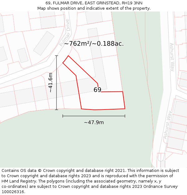 69, FULMAR DRIVE, EAST GRINSTEAD, RH19 3NN: Plot and title map