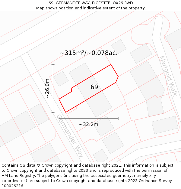 69, GERMANDER WAY, BICESTER, OX26 3WD: Plot and title map