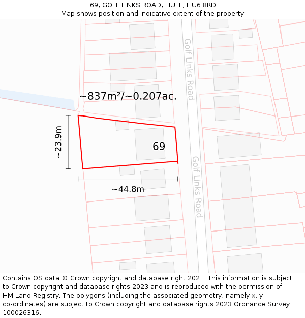 69, GOLF LINKS ROAD, HULL, HU6 8RD: Plot and title map
