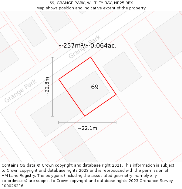 69, GRANGE PARK, WHITLEY BAY, NE25 9RX: Plot and title map