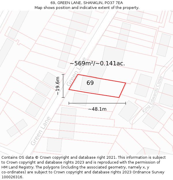 69, GREEN LANE, SHANKLIN, PO37 7EA: Plot and title map