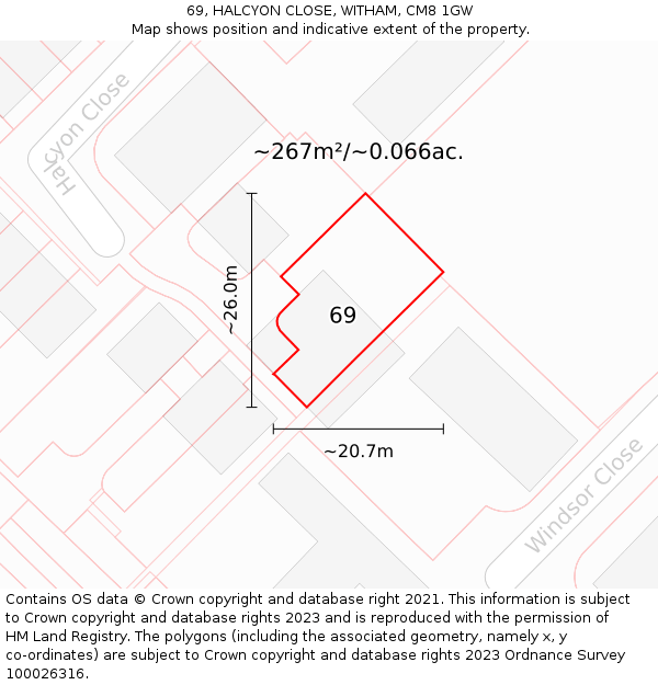 69, HALCYON CLOSE, WITHAM, CM8 1GW: Plot and title map