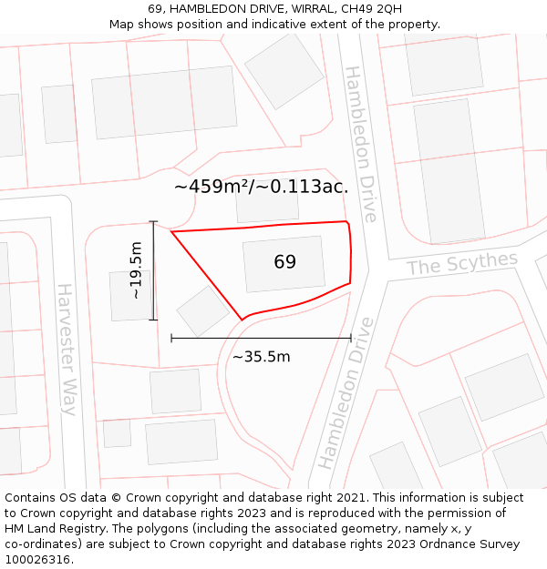 69, HAMBLEDON DRIVE, WIRRAL, CH49 2QH: Plot and title map