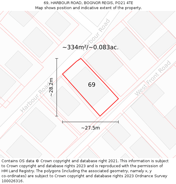 69, HARBOUR ROAD, BOGNOR REGIS, PO21 4TE: Plot and title map