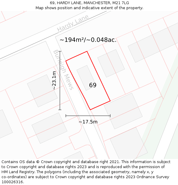 69, HARDY LANE, MANCHESTER, M21 7LG: Plot and title map