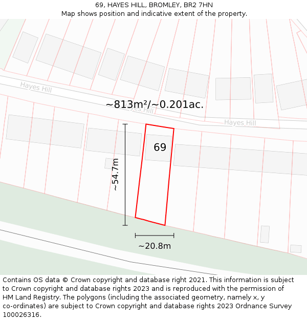 69, HAYES HILL, BROMLEY, BR2 7HN: Plot and title map