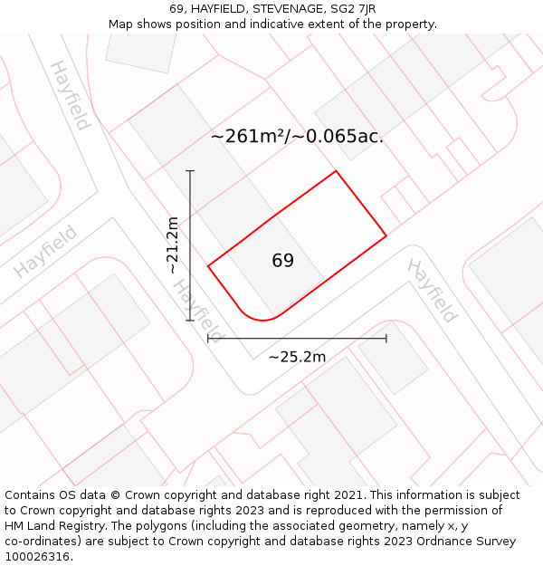 69, HAYFIELD, STEVENAGE, SG2 7JR: Plot and title map