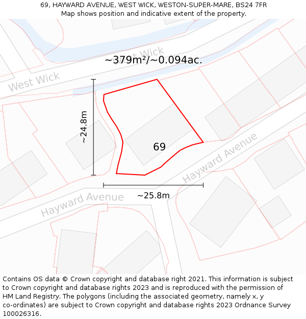 69, HAYWARD AVENUE, WEST WICK, WESTON-SUPER-MARE, BS24 7FR: Plot and title map