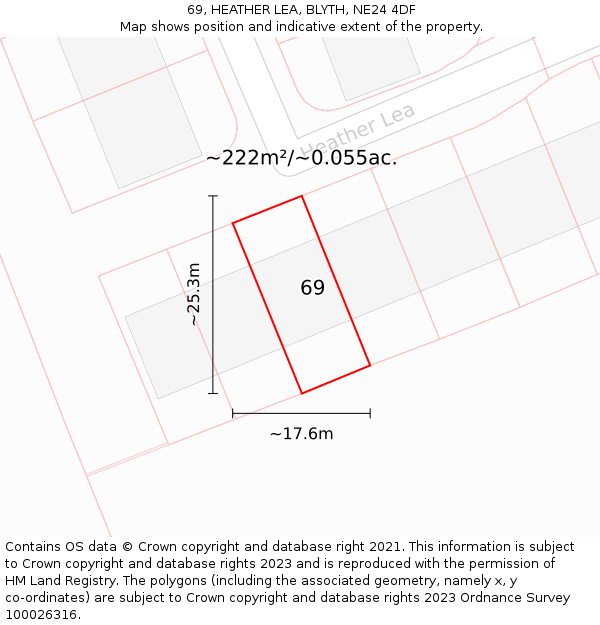 69, HEATHER LEA, BLYTH, NE24 4DF: Plot and title map