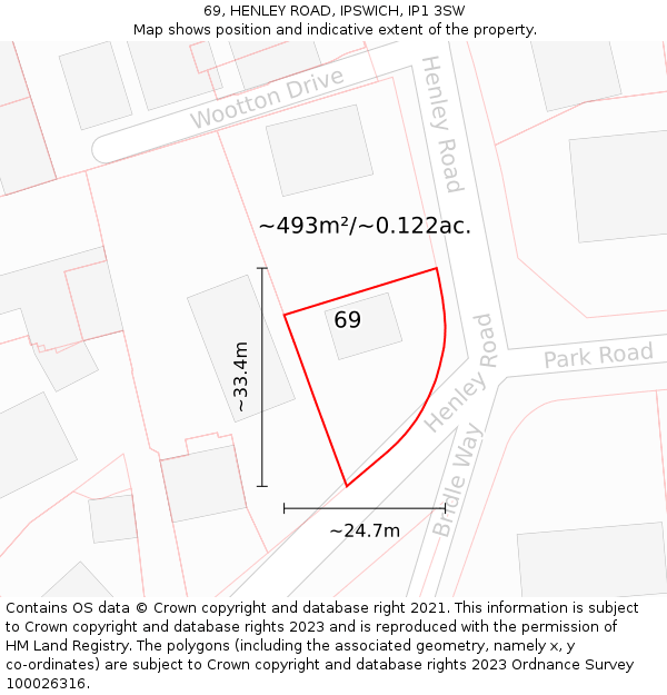 69, HENLEY ROAD, IPSWICH, IP1 3SW: Plot and title map