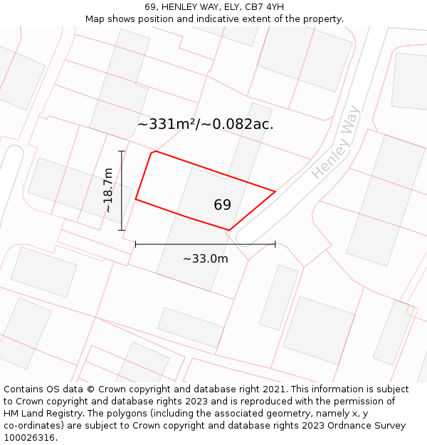 69, HENLEY WAY, ELY, CB7 4YH: Plot and title map