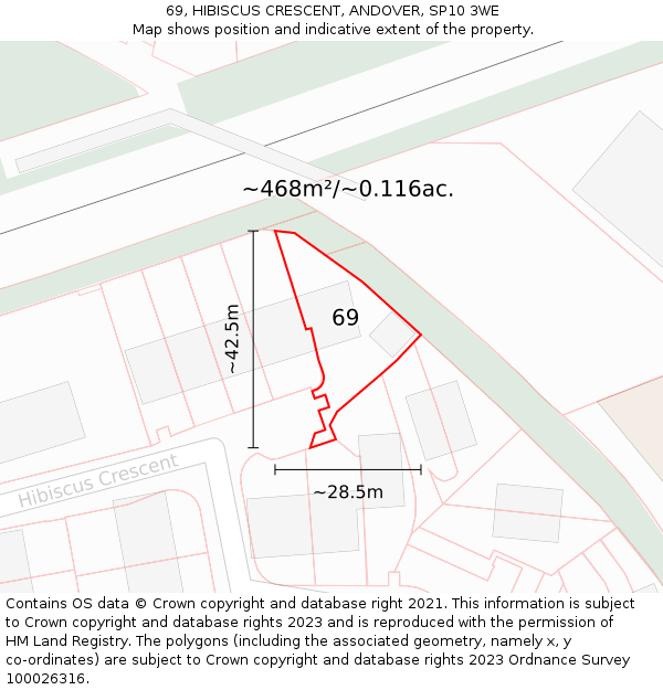 69, HIBISCUS CRESCENT, ANDOVER, SP10 3WE: Plot and title map