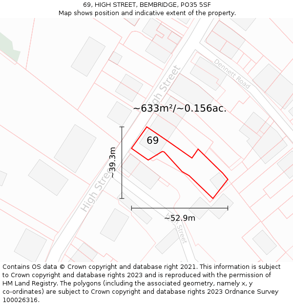 69, HIGH STREET, BEMBRIDGE, PO35 5SF: Plot and title map