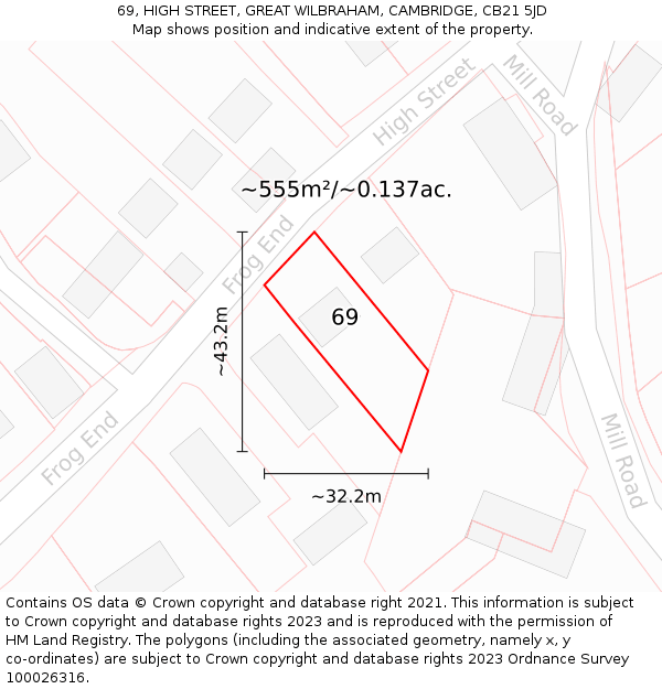 69, HIGH STREET, GREAT WILBRAHAM, CAMBRIDGE, CB21 5JD: Plot and title map