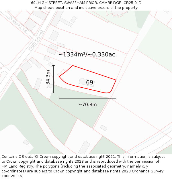 69, HIGH STREET, SWAFFHAM PRIOR, CAMBRIDGE, CB25 0LD: Plot and title map