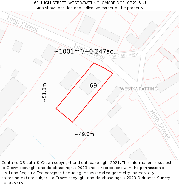 69, HIGH STREET, WEST WRATTING, CAMBRIDGE, CB21 5LU: Plot and title map