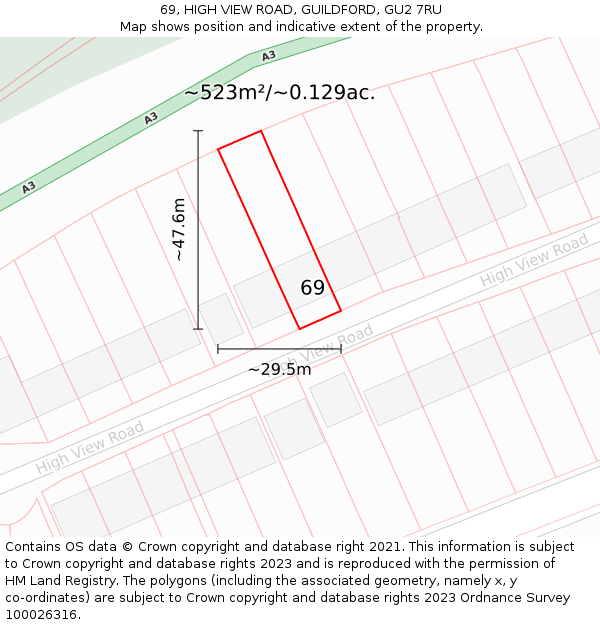 69, HIGH VIEW ROAD, GUILDFORD, GU2 7RU: Plot and title map