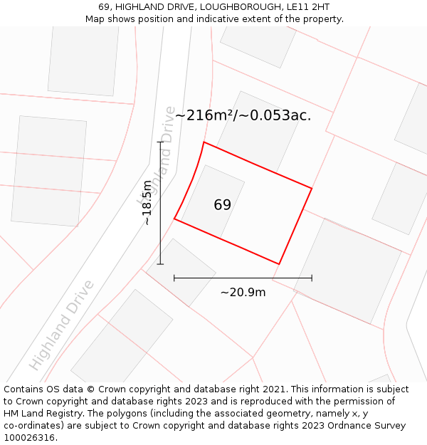 69, HIGHLAND DRIVE, LOUGHBOROUGH, LE11 2HT: Plot and title map