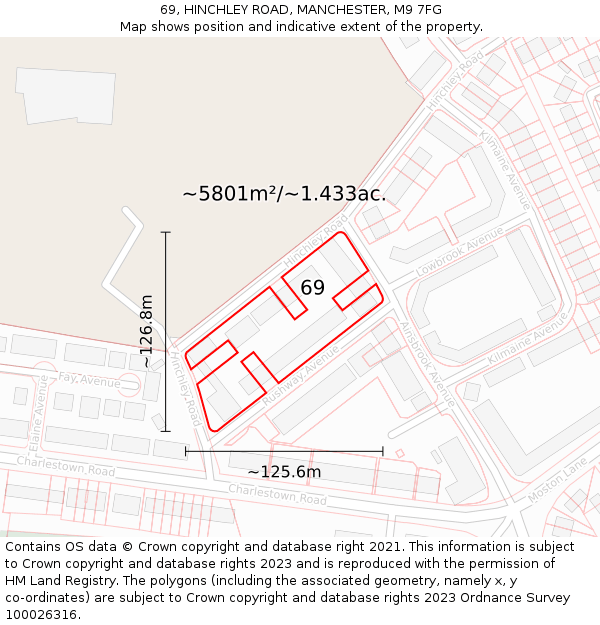 69, HINCHLEY ROAD, MANCHESTER, M9 7FG: Plot and title map