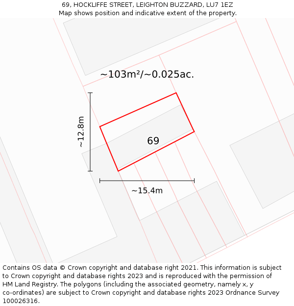 69, HOCKLIFFE STREET, LEIGHTON BUZZARD, LU7 1EZ: Plot and title map