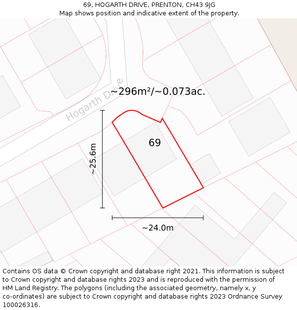 69, HOGARTH DRIVE, PRENTON, CH43 9JG: Plot and title map