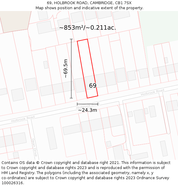 69, HOLBROOK ROAD, CAMBRIDGE, CB1 7SX: Plot and title map