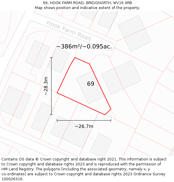 69, HOOK FARM ROAD, BRIDGNORTH, WV16 4RB: Plot and title map