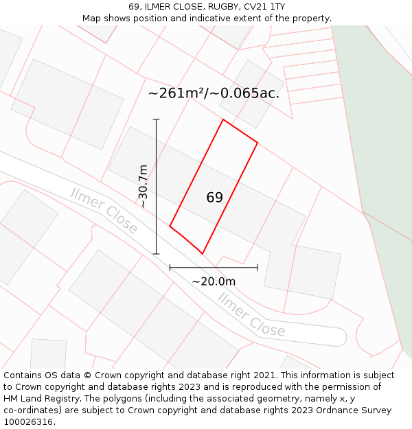 69, ILMER CLOSE, RUGBY, CV21 1TY: Plot and title map