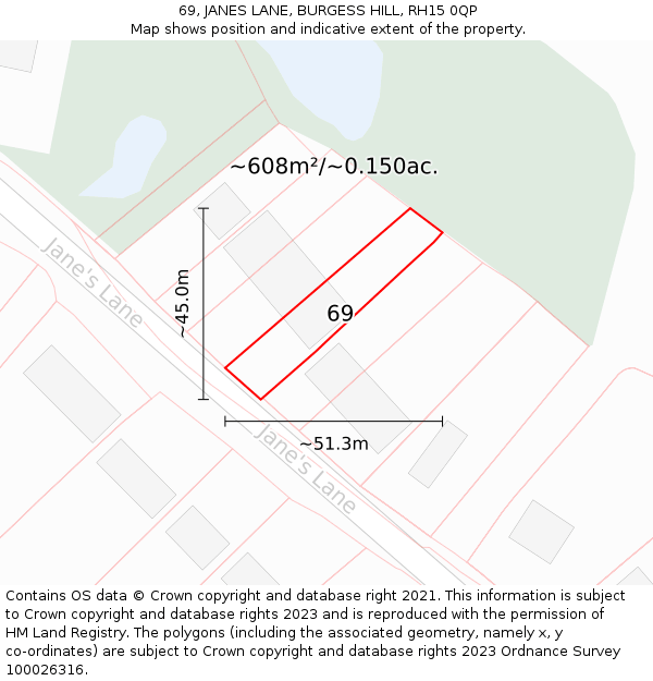 69, JANES LANE, BURGESS HILL, RH15 0QP: Plot and title map