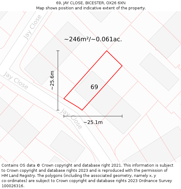 69, JAY CLOSE, BICESTER, OX26 6XN: Plot and title map