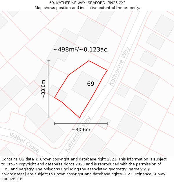 69, KATHERINE WAY, SEAFORD, BN25 2XF: Plot and title map