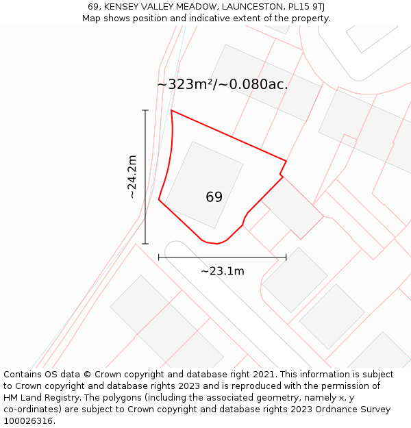 69, KENSEY VALLEY MEADOW, LAUNCESTON, PL15 9TJ: Plot and title map