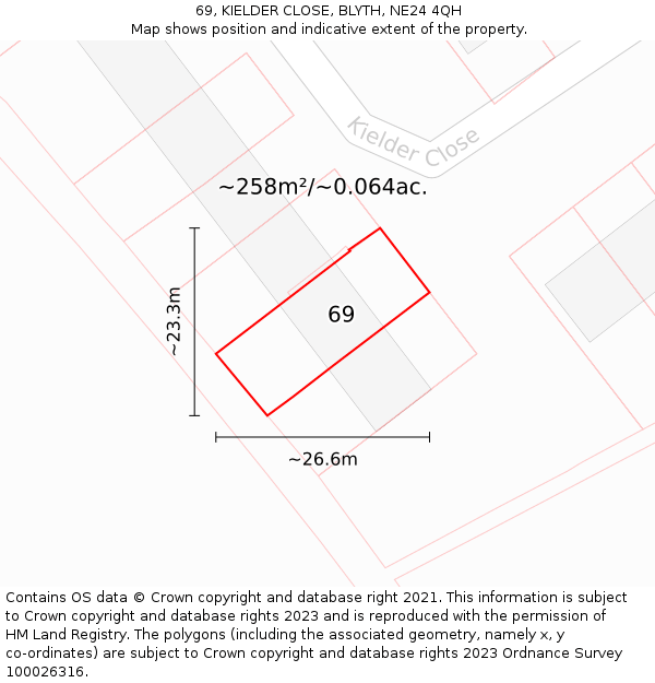 69, KIELDER CLOSE, BLYTH, NE24 4QH: Plot and title map