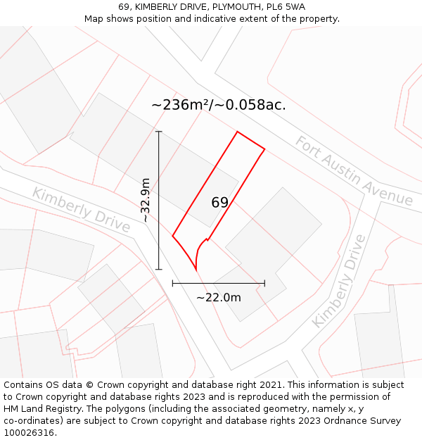 69, KIMBERLY DRIVE, PLYMOUTH, PL6 5WA: Plot and title map