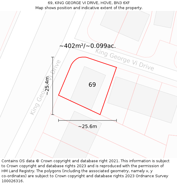 69, KING GEORGE VI DRIVE, HOVE, BN3 6XF: Plot and title map