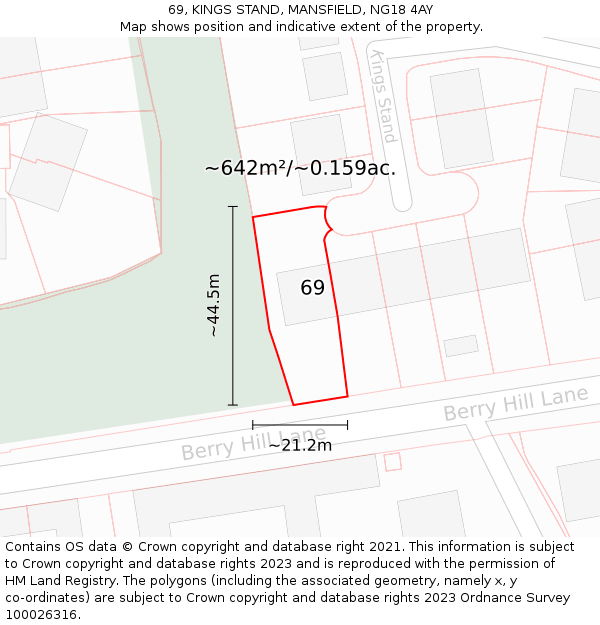 69, KINGS STAND, MANSFIELD, NG18 4AY: Plot and title map