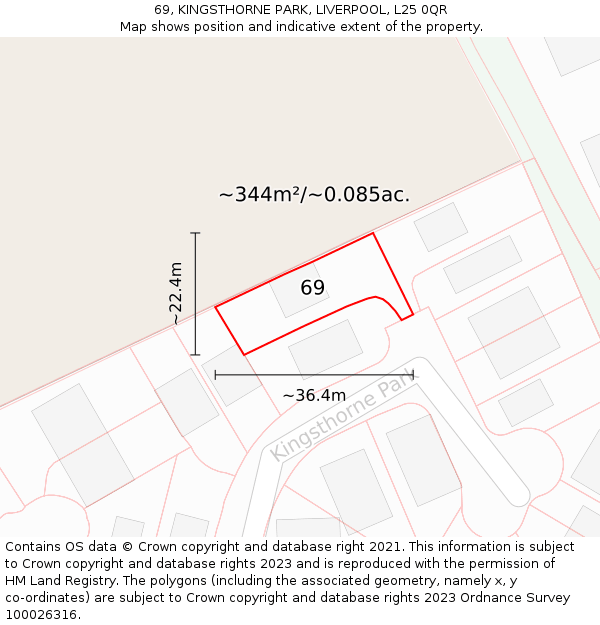 69, KINGSTHORNE PARK, LIVERPOOL, L25 0QR: Plot and title map