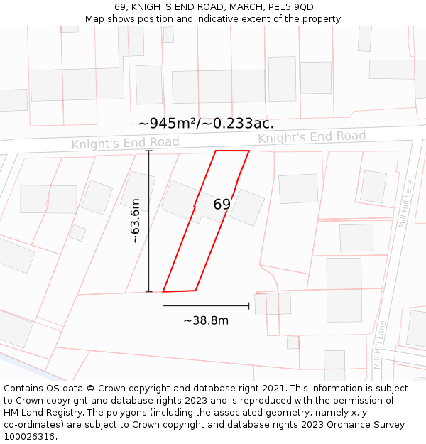 69, KNIGHTS END ROAD, MARCH, PE15 9QD: Plot and title map