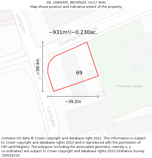 69, LAIRGATE, BEVERLEY, HU17 8HN: Plot and title map