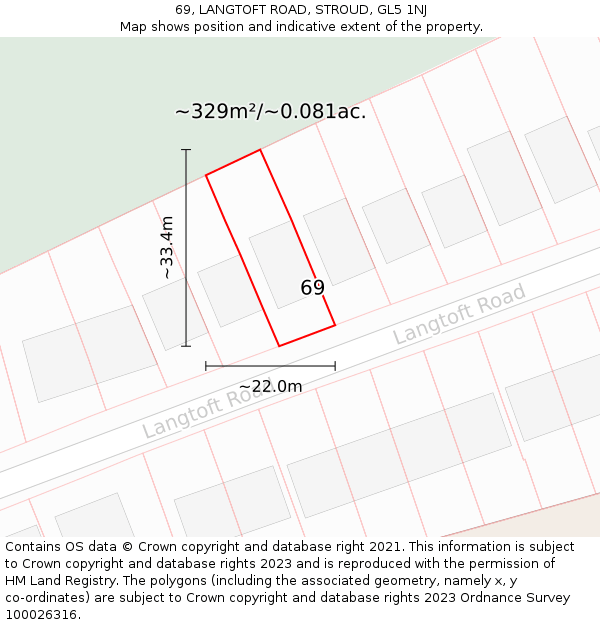 69, LANGTOFT ROAD, STROUD, GL5 1NJ: Plot and title map