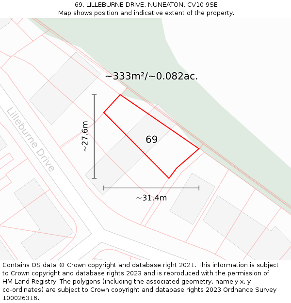 69, LILLEBURNE DRIVE, NUNEATON, CV10 9SE: Plot and title map